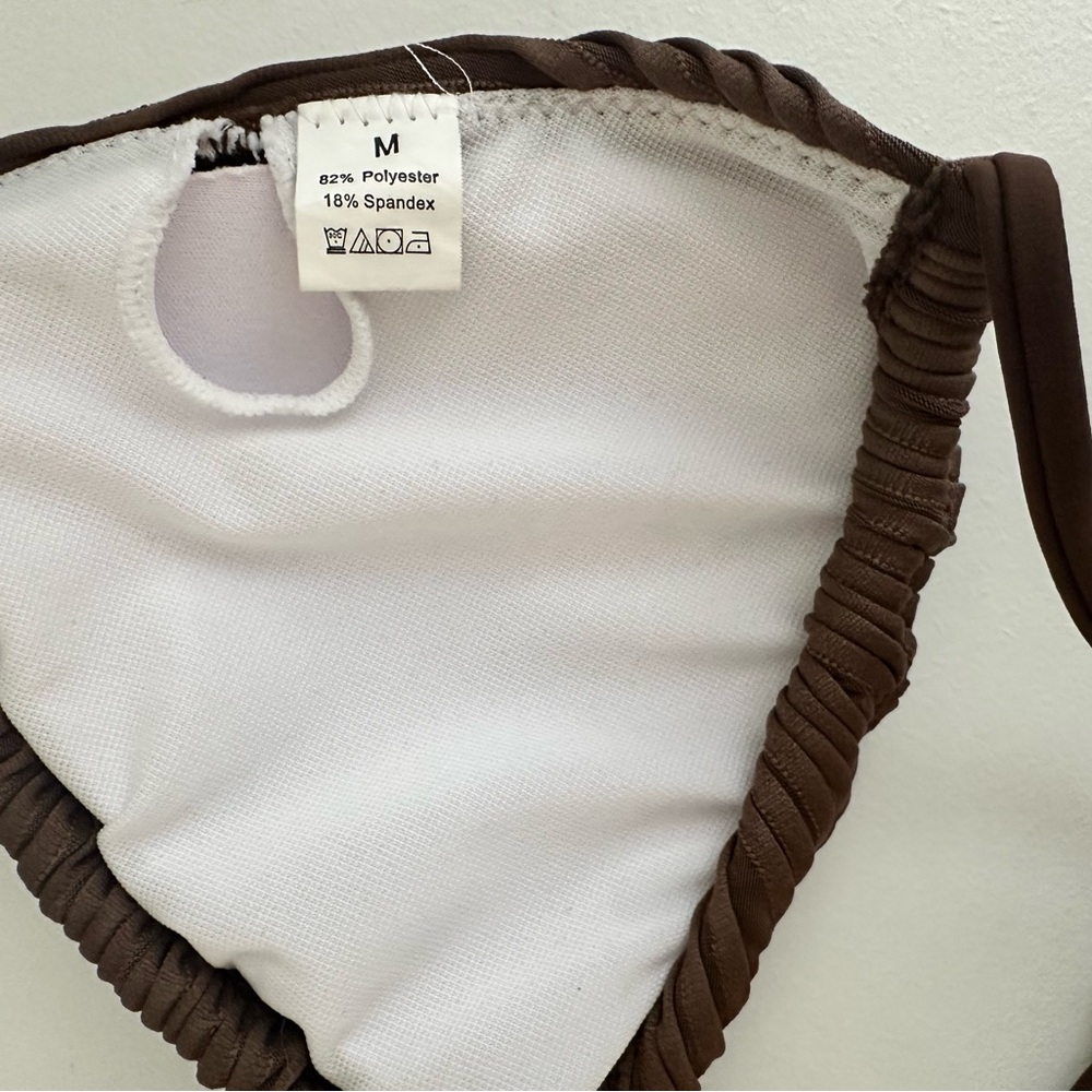 SHEIN Brown Textured Ribbed Triangle Bikini - Picture 4 of 8